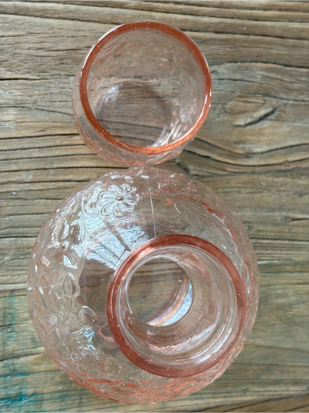 Vintage Pink Floral Depression Glass Bedside Carafe 